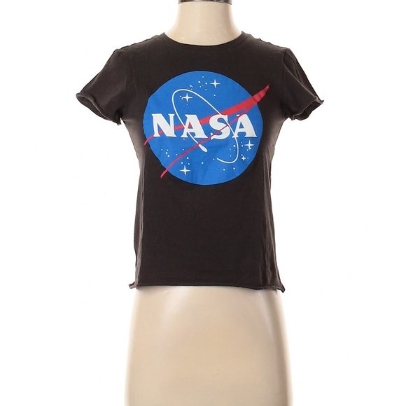 Freeze Tops - Freeze 'NASA' Raw Edge Hem Crop Graphic Tee